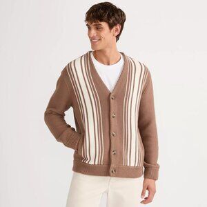 Lands' End Men's XL Warm Tawny Brown LS Vertical Stripe Cotton Blend Cardigan